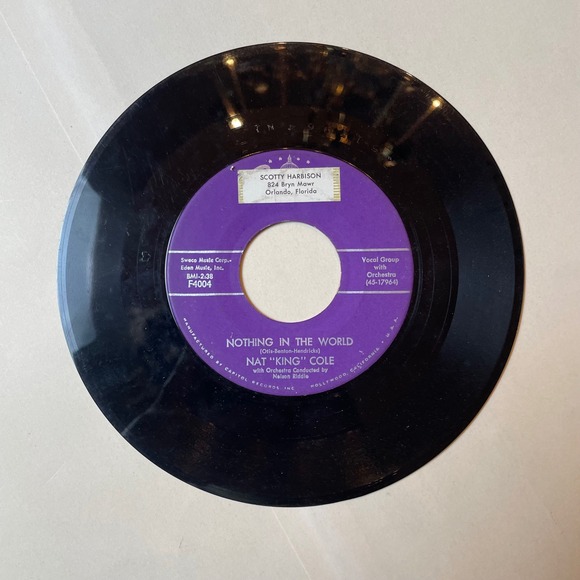 Capitol Records Other - Nat King Cole 45 RPM Vinyl Record Nothing In The World‎ Come Closer To Me